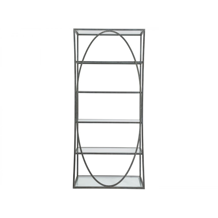 Transitional Black Iron and Glass Etagere with 5 Shelves