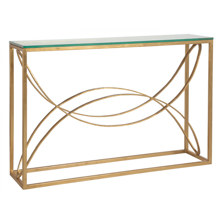 Ellipse Gold Leaf Rectangular Metal and Glass Console Table