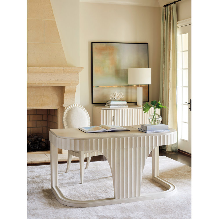 Transitional White Home Office Desk with Power and USB Outlets