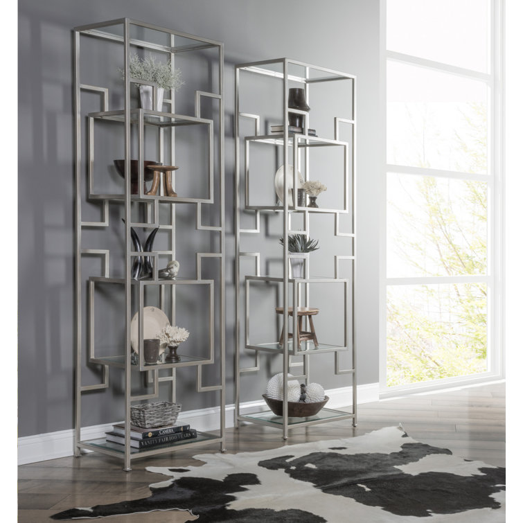 Silver Tubular Steel Etagere with Tempered Glass Shelves