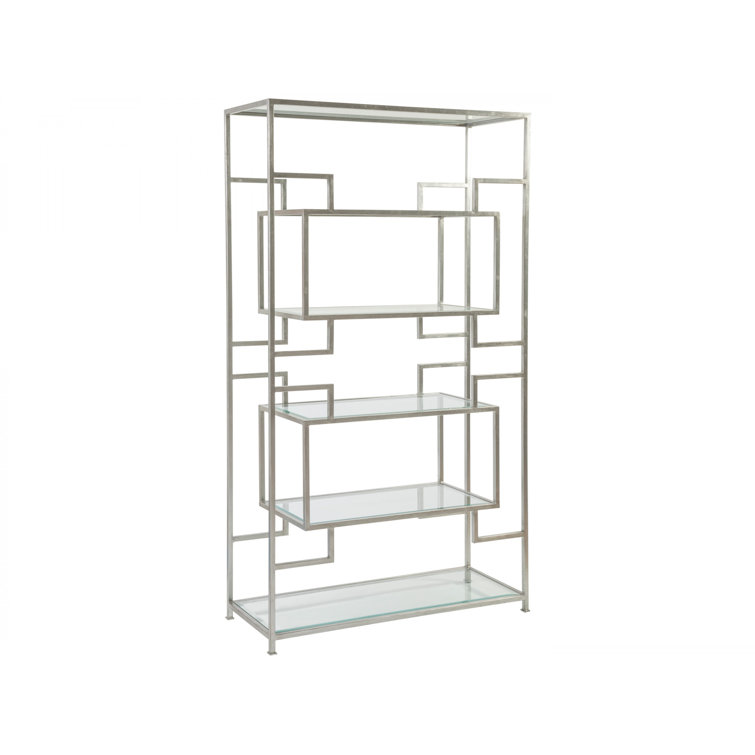 Transitional Silver Leaf Tubular Steel Etagere with Glass Shelves