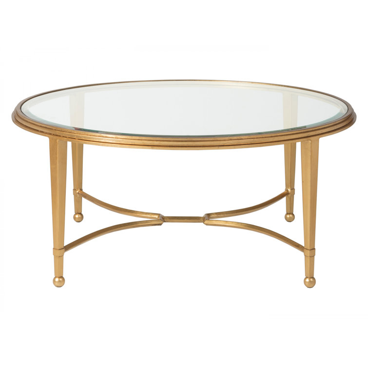 Argento Gold Leaf 42" Round Metal & Glass Cocktail Table