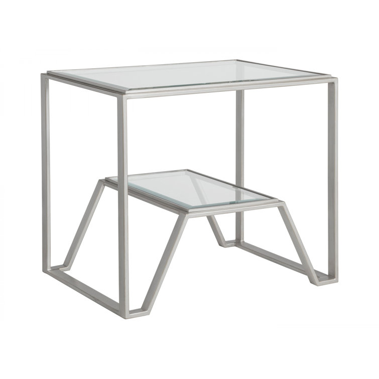 Argento Silver Rectangular Metal and Glass End Table