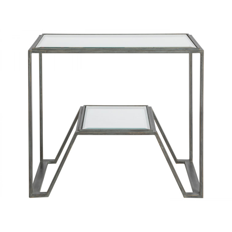Byron Black Rectangular Iron and Glass End Table