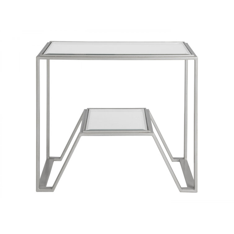 Argento Silver Rectangular Metal and Glass End Table
