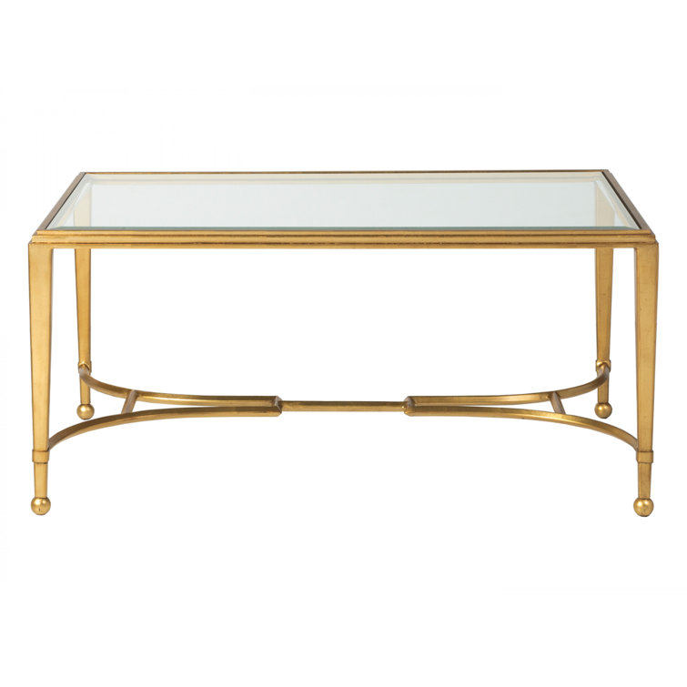 Transitional Gold Leaf Rectangular Cocktail Table with Glass Top