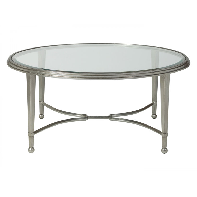 Sangiovese 42" Transitional Round Silver Leaf Glass Cocktail Table