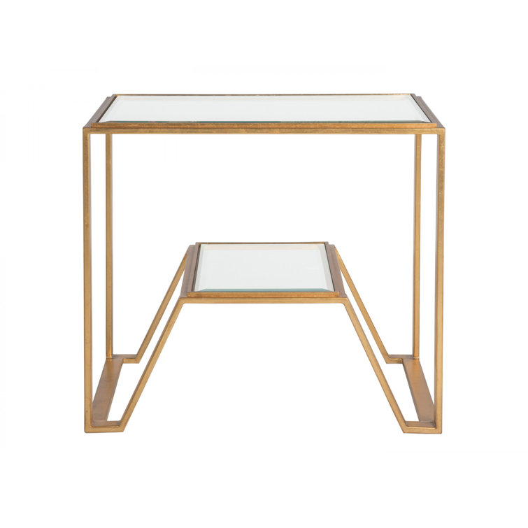 Byron Gold Leaf 28" Rectangular Metal & Glass End Table