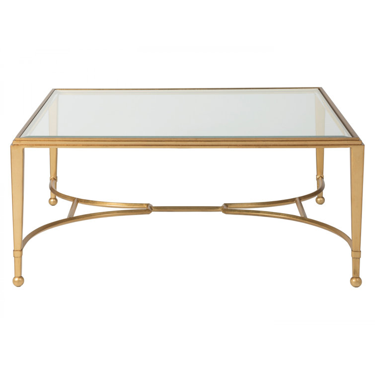 Transitional Gold Leaf Sangiovese Rectangular Glass Cocktail Table