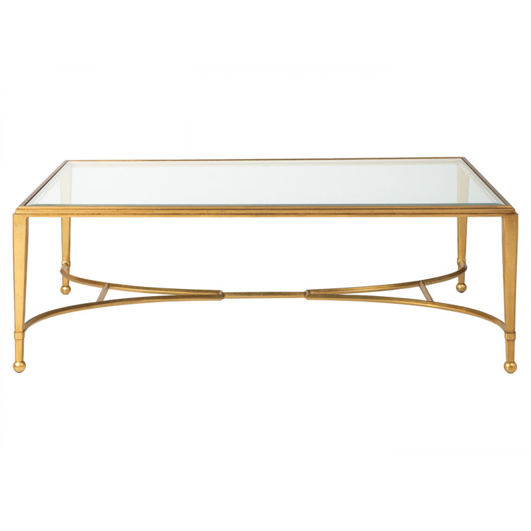 Transitional Gold Leaf Sangiovese Rectangular Glass Cocktail Table