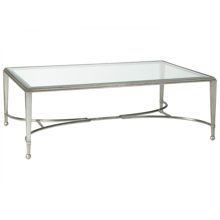 Silver Rectangular Metal and Glass Cocktail Table