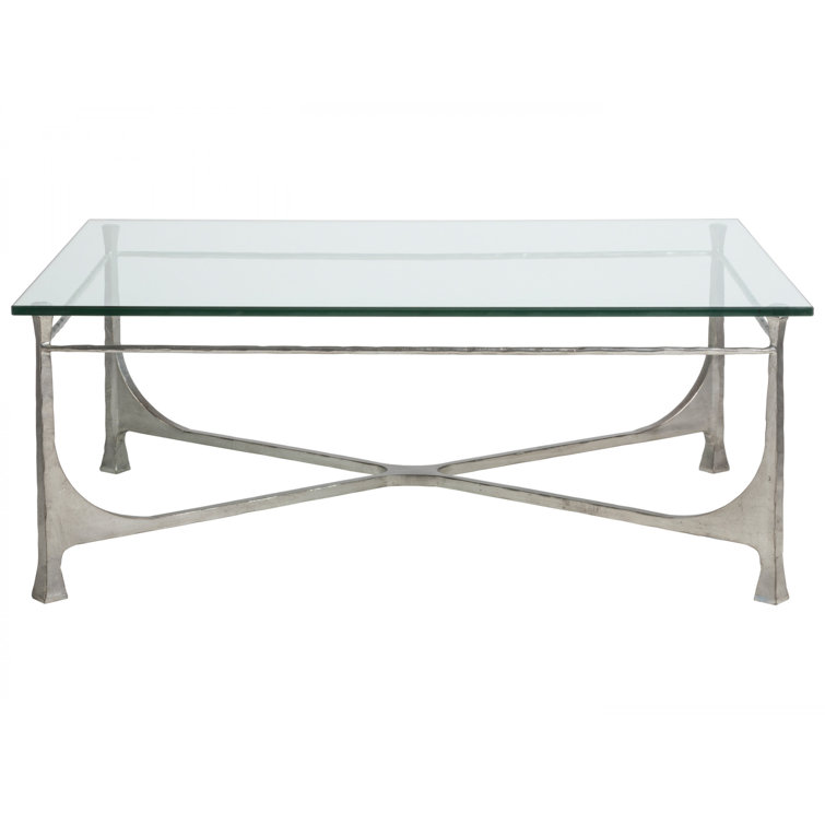 Bruno Transitional Handforged Silver Cocktail Table with Glass Top