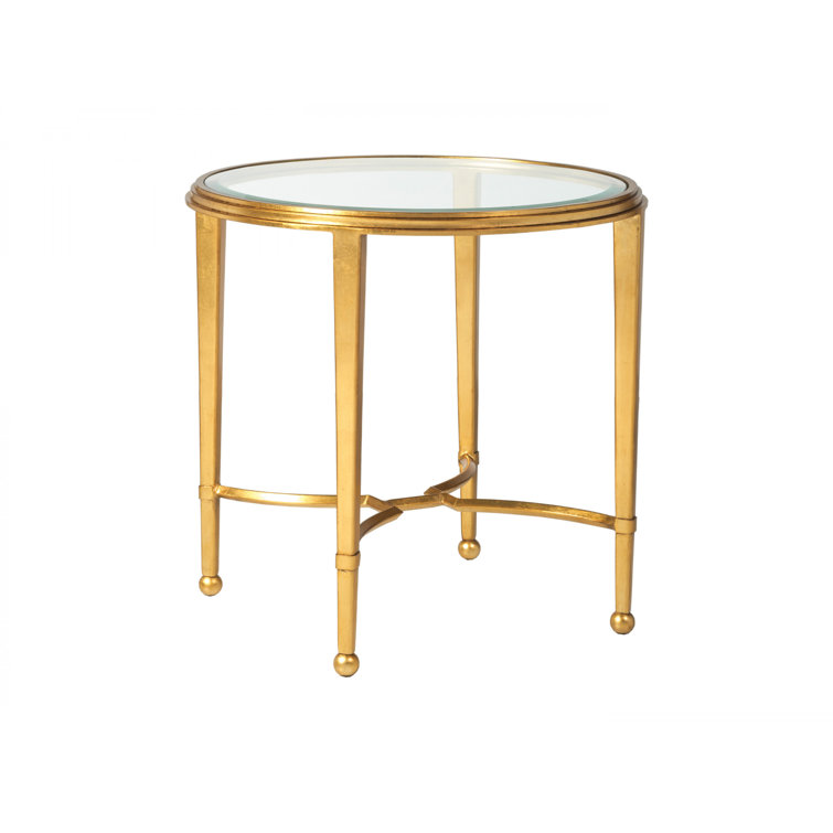 Elegant Transitional 26" Gold Leaf Round Glass End Table