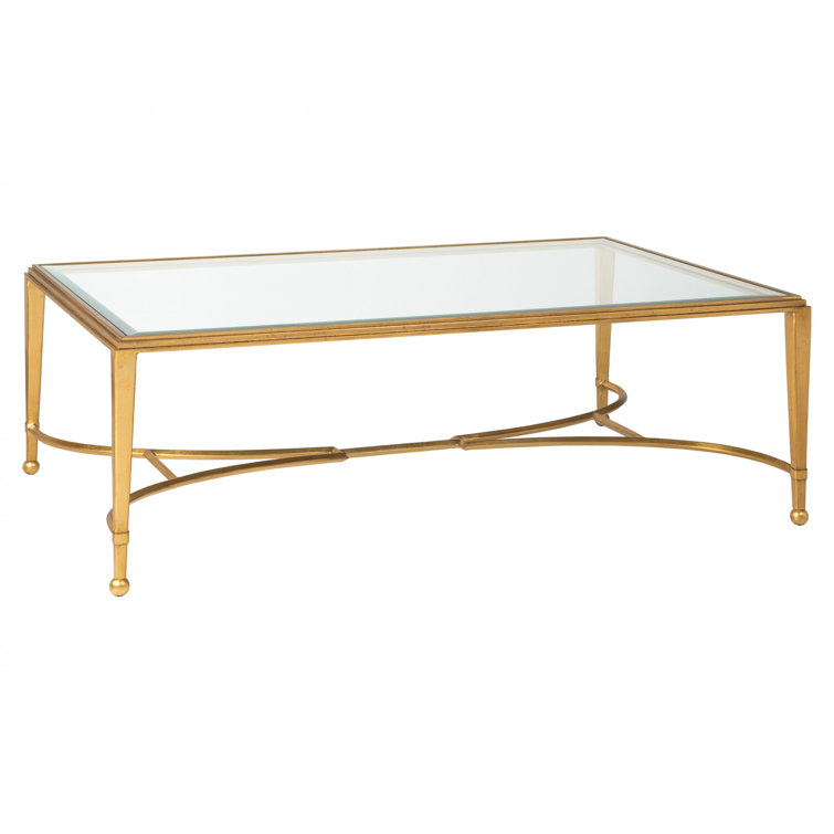 Transitional Gold Leaf Sangiovese Rectangular Glass Cocktail Table