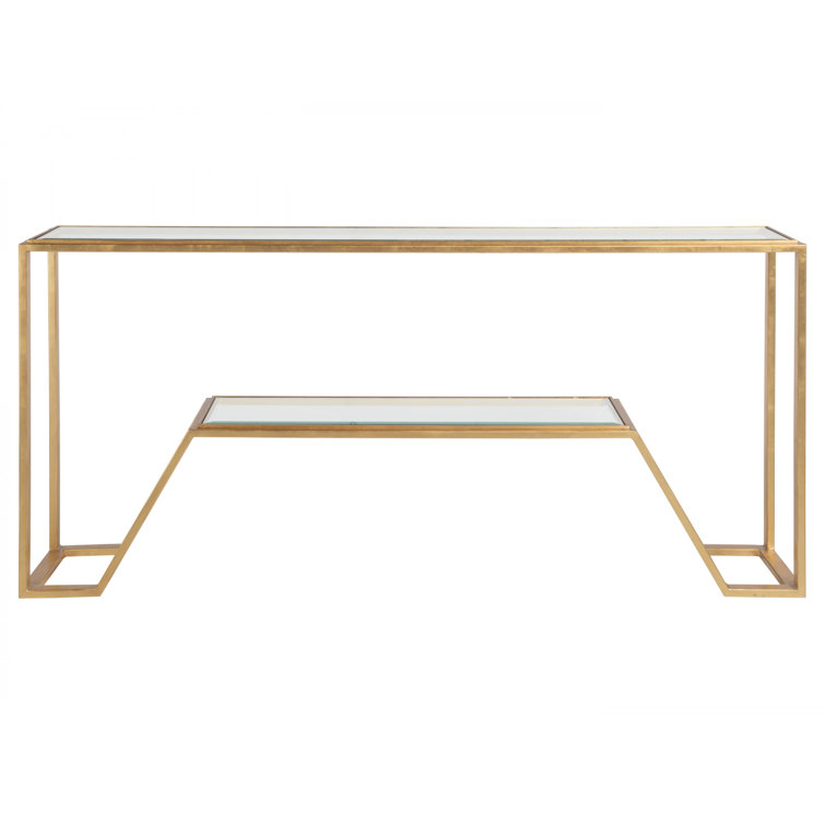Byron Gold Leaf Rectangular Metal and Glass Console Table