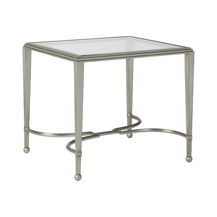 Sangiovese Silver Leaf 24" Hand-Forged Iron and Glass End Table