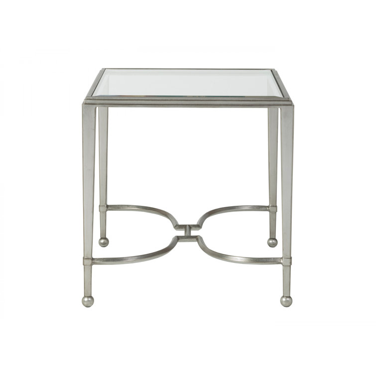 Sangiovese Silver Leaf 24" Hand-Forged Iron and Glass End Table