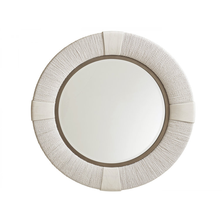 Transitional Cream Leather-Wrapped 42" Round Wood Mirror