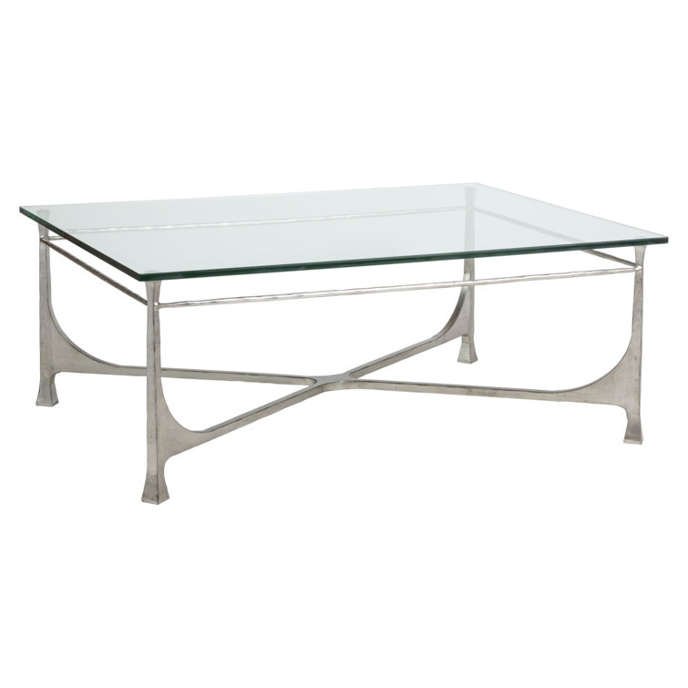 Bruno Transitional Handforged Silver Cocktail Table with Glass Top