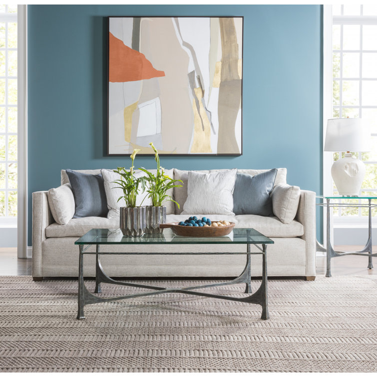 Elegant Gold Leaf 48" Rectangular Wood & Glass Coffee Table