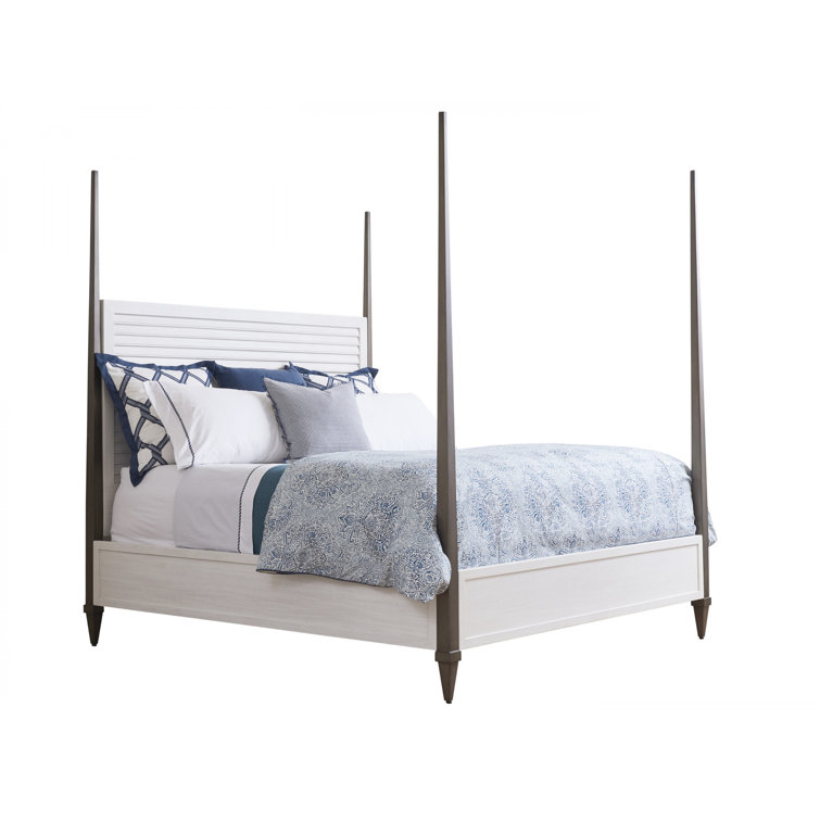 King White and Brown Upholstered Canopy Bed