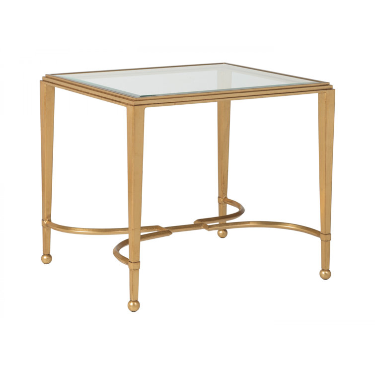 Gold Leaf Rectangular Glass Top End Table