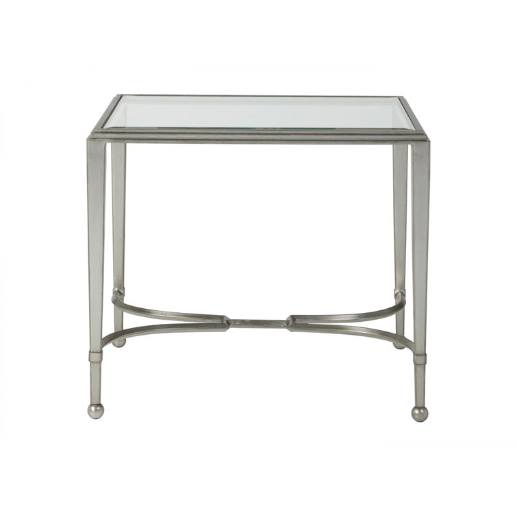 Sangiovese Silver Leaf 24" Hand-Forged Iron and Glass End Table