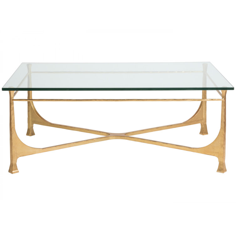 Elegant Gold Leaf 48" Rectangular Wood & Glass Coffee Table