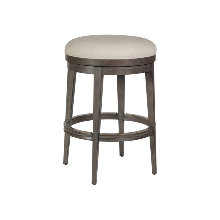 Antico Warm Brown Swivel Backless Counter Stool in Cotton-Linen Blend