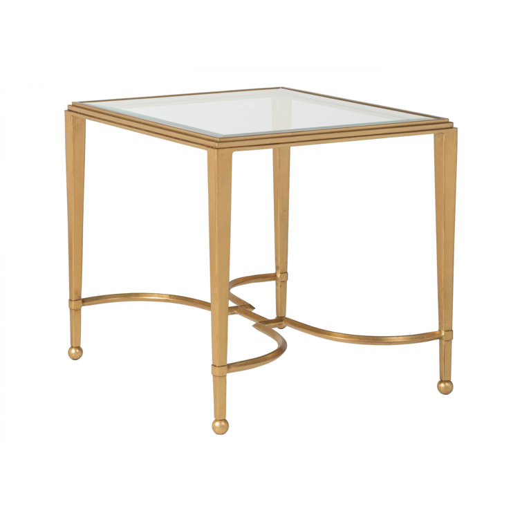 Gold Leaf Rectangular Glass Top End Table