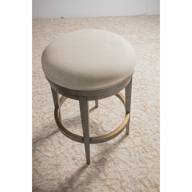 Antico Warm Brown Swivel Backless Counter Stool in Cotton-Linen Blend