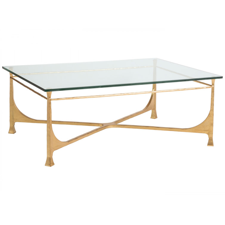 Elegant Gold Leaf 48" Rectangular Wood & Glass Coffee Table