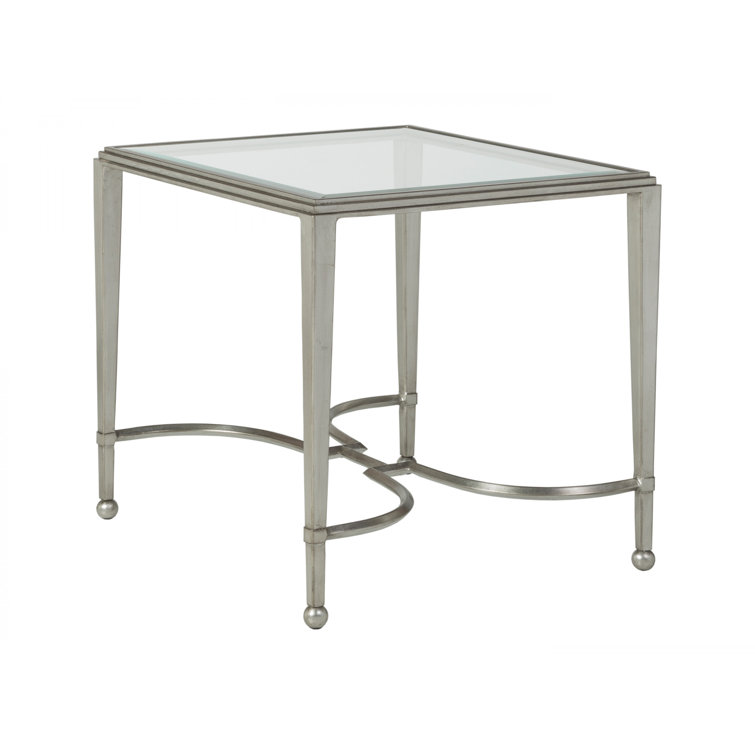 Sangiovese Silver Leaf 24" Hand-Forged Iron and Glass End Table
