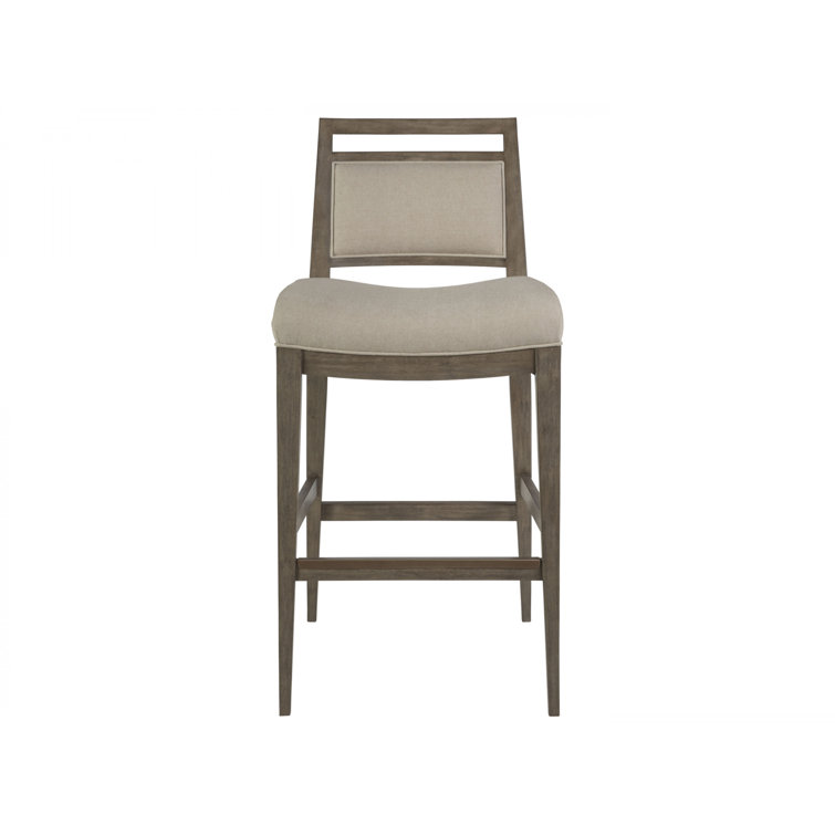 Grigio Finish Nico Mid-Century Mahogany Barstool with Linen-Cotton Blend