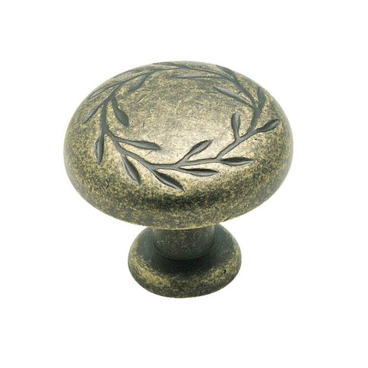 Weathered Brass Round Cabinet Knob with Mounting Hardware