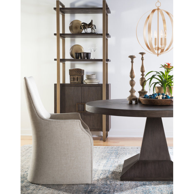 Contemporary Grigio Mahogany Round Dining Table for Six