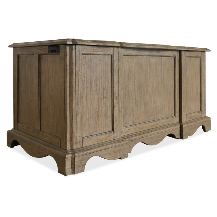Beige Traditional Executive Desk with 7 Drawers and Keyboard Tray