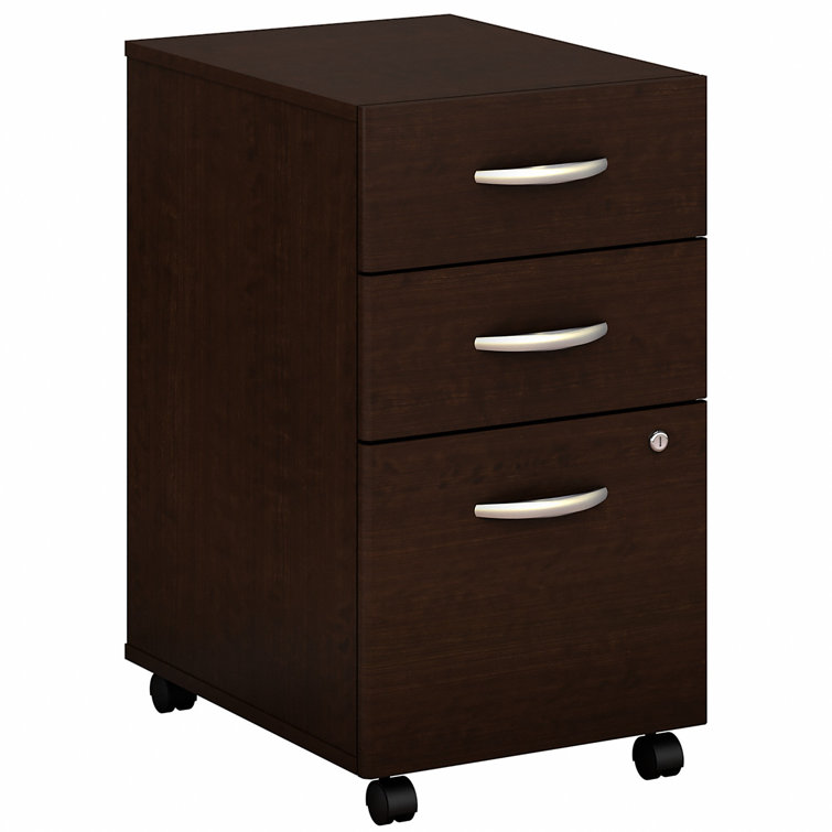 Mocha Cherry L-Shaped Adjustable Height Desk with File Cabinet