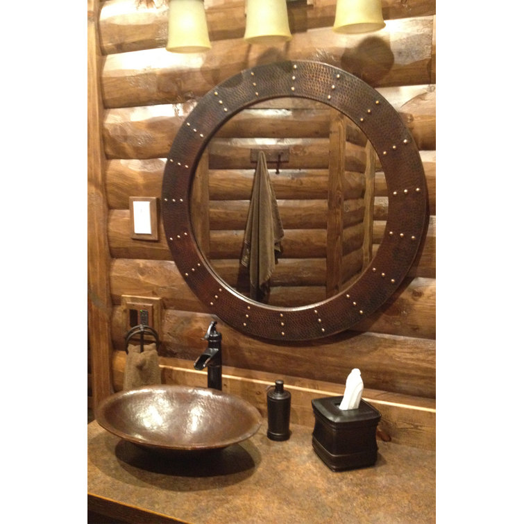 38'' Round Wood Wall Mirror with Copper Frame