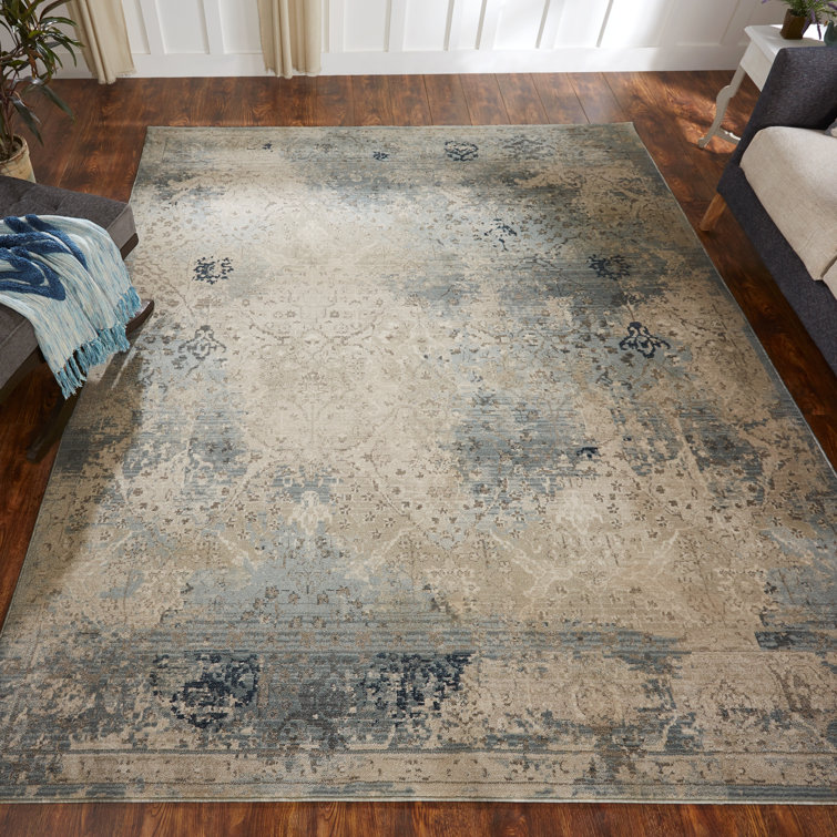 Handmade Blue and Ivory Abstract Synthetic Area Rug, 2' x 3'