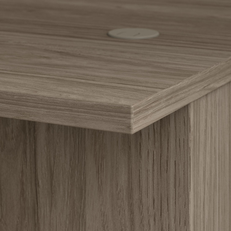 Modern Hickory Executive L-Shaped Desk with Filing Cabinets