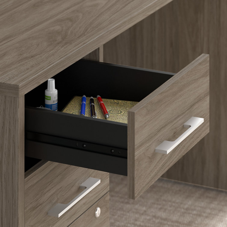 Modern Hickory Executive L-Shaped Desk with Filing Cabinets