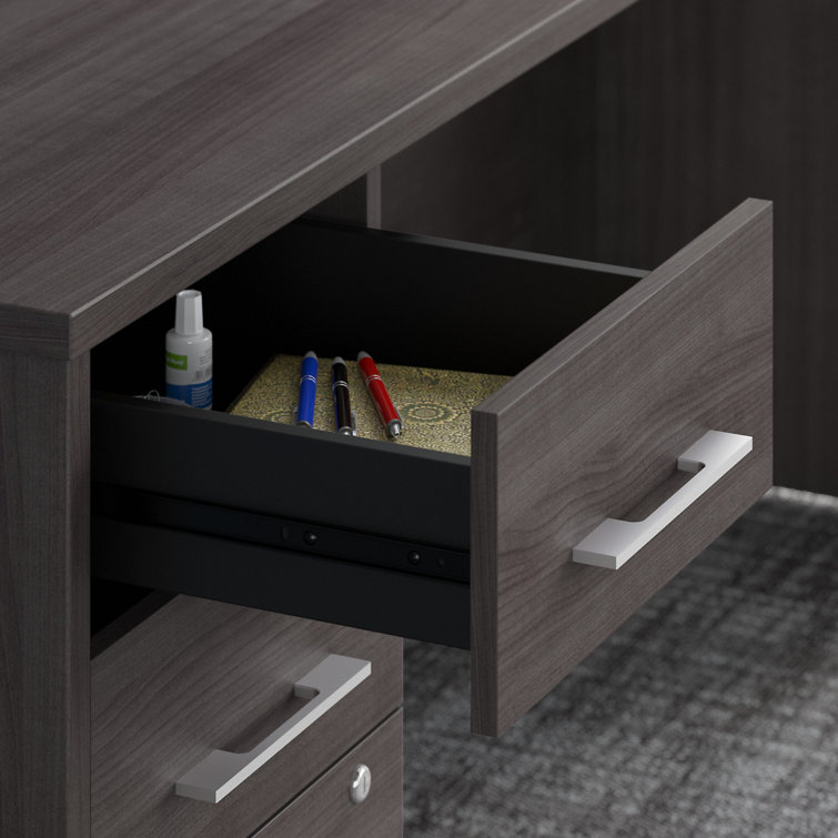 Storm Gray L-Shaped Executive Desk with Integrated Filing Cabinets