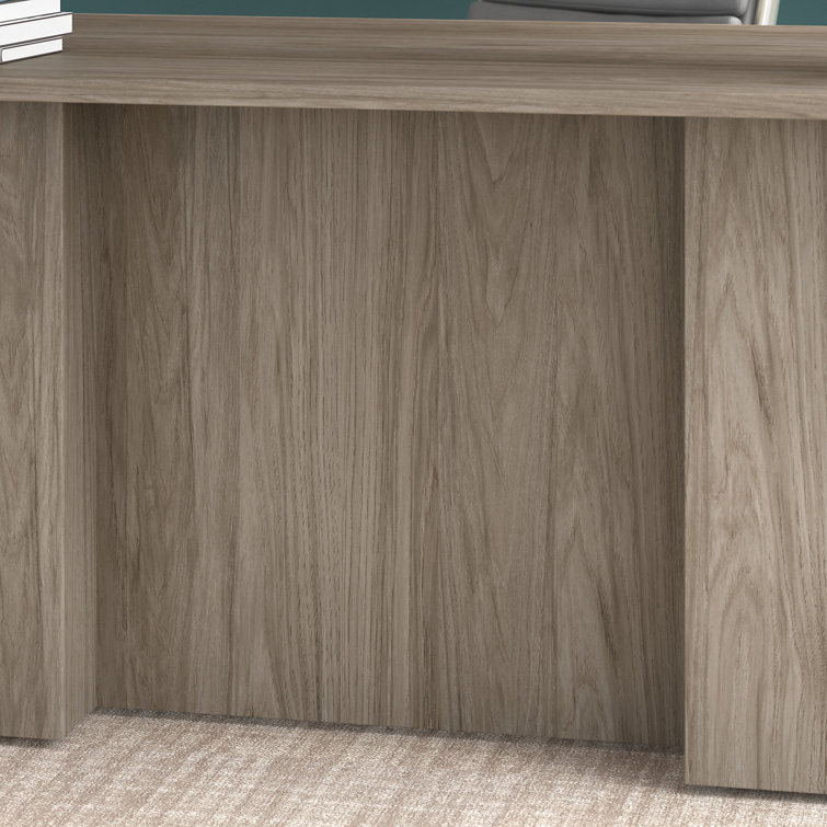 Modern Hickory Executive L-Shaped Desk with Filing Cabinets