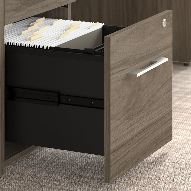 Modern Hickory Executive L-Shaped Desk with Filing Cabinets