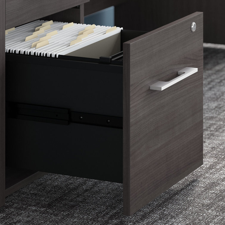 Storm Gray L-Shaped Executive Desk with Integrated Filing Cabinets