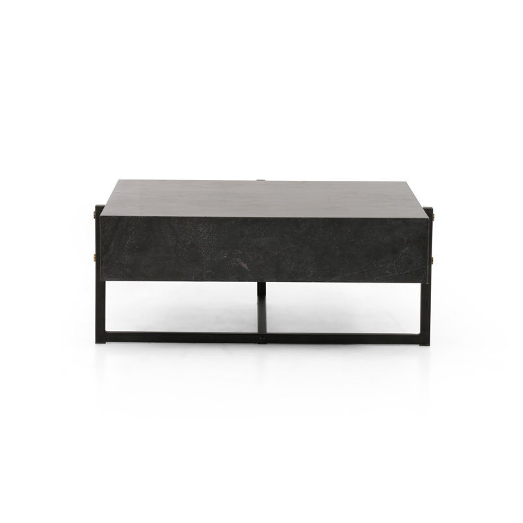 Modern Bluestone Veneer Square Coffee Table with Black Iron Frame