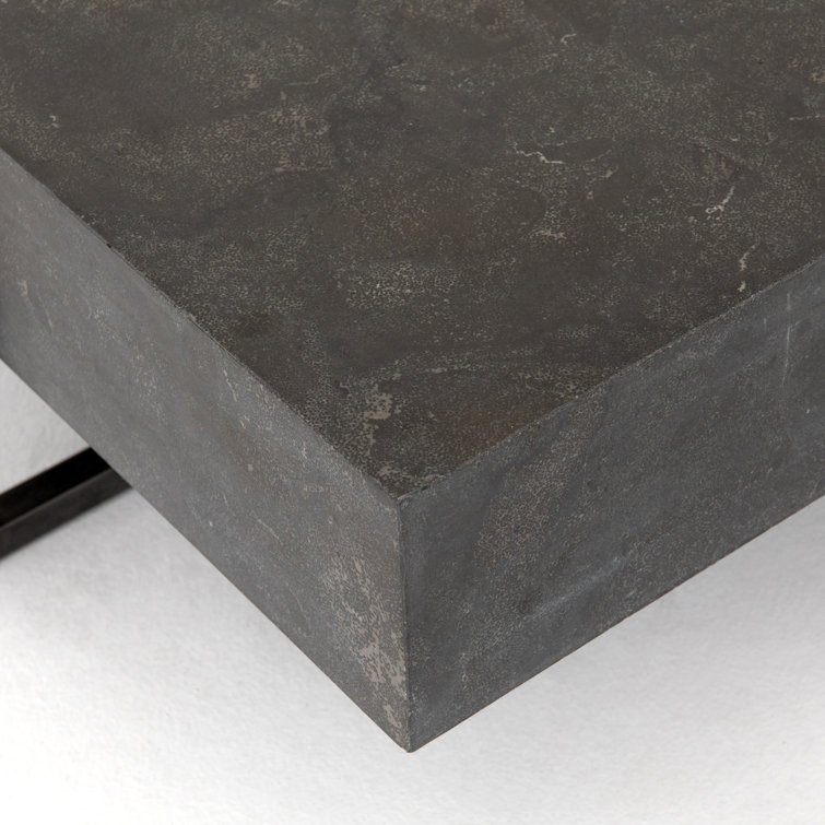 Modern Bluestone Veneer Square Coffee Table with Black Iron Frame