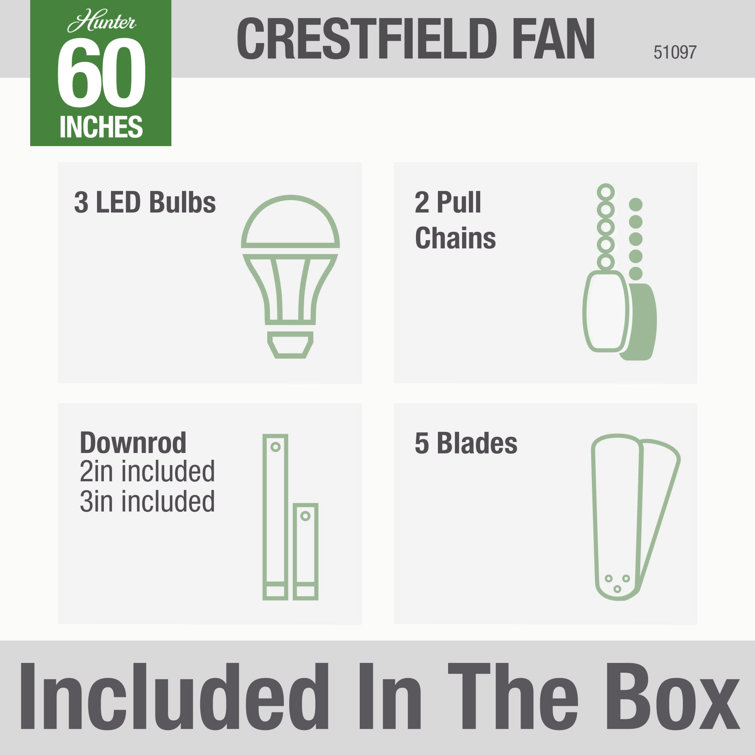 Crestfield 60" Brushed Nickel Ceiling Fan with LED Light and Reversible Blades