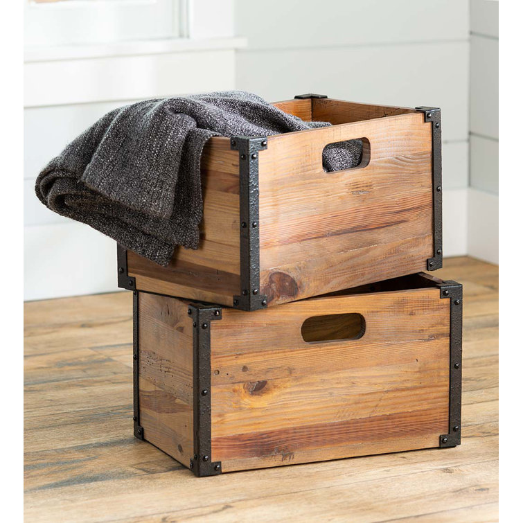 Rustic Deep Creek Wood Storage Crates, Set of 2